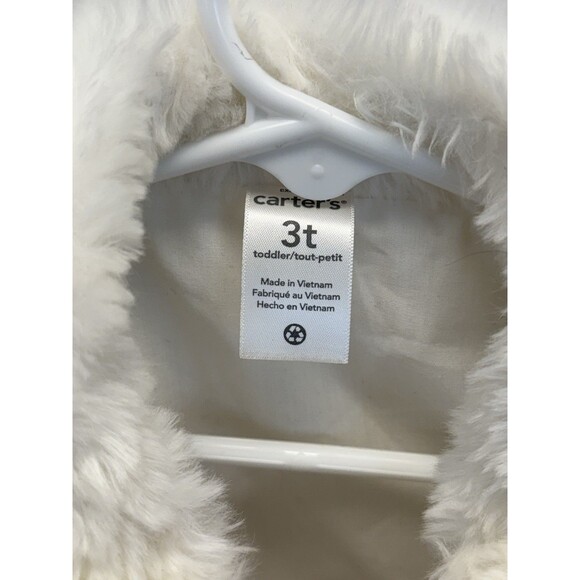 Carter's Vest Girls Size 24 Months White Fluffy Sleeveless Faux Fur Snap Front - Picture 6 of 8